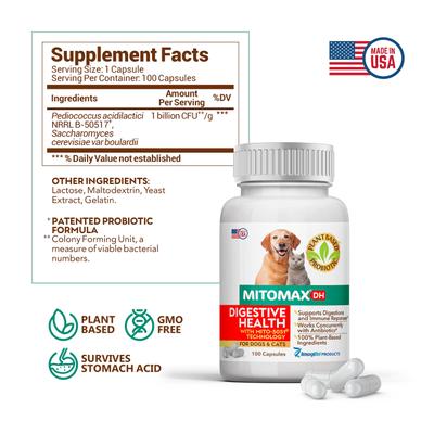 Show full view: MitoMax DH Digestive Health Probiotics Capsule Supplement for Dogs & Cats, 100 count slide 5 of 5