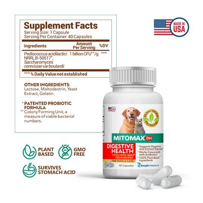 Show full view: MitoMax DH Digestive Health Probiotics Capsule Supplement for Dogs & Cats, 40 count slide 5 of 5