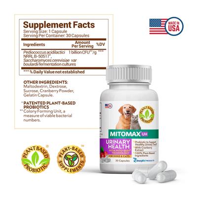 Show full view: MitoMax UH Urinary Health Probiotics Capsule Supplement for Dogs & Cats, 30 count slide 5 of 5