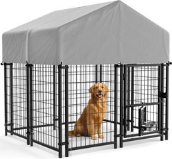 WARCAT Outdoor UV-Resistant & Waterproof Roof Covering Wire Dog Cage, Black, Small