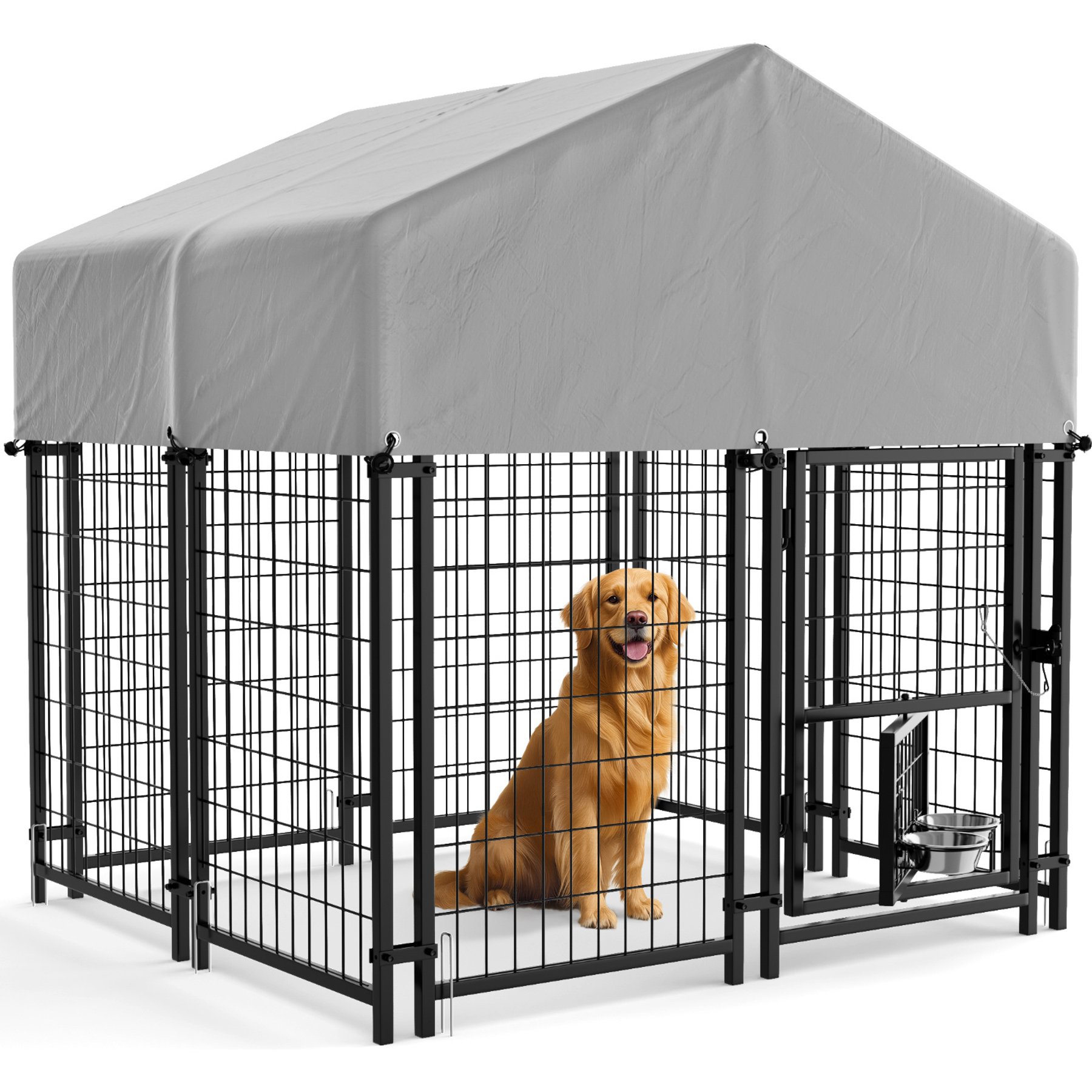 WARCAT Outdoor UV-Resistant & Waterproof Roof Covering Wire Dog Cage, Black, Small