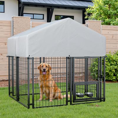 Show full view: WARCAT Outdoor UV-Resistant & Waterproof Roof Covering Wire Dog Cage, Black, Small slide 2 of 7