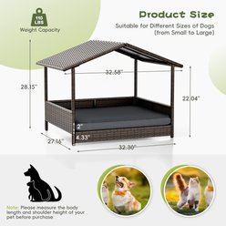 WARCAT Rattan Indoor & Outdoor Furniture Style House & Bed Dog Shelter with Removable Cushion & Canopy, Small, Brown slide 2 of 7