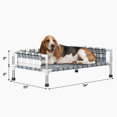 Show full view: Caghash Raised Elevated Outdoor & Indoor Dog Bed with Guardrail, Blue/White/Grey, Medium: 34 x 26 x 10-in slide 5 of 7