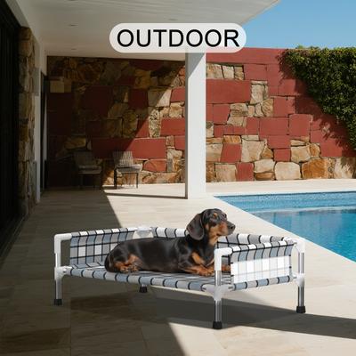 Show full view: Caghash Raised Elevated Outdoor & Indoor Dog Bed with Guardrail, Blue/White/Grey, Medium: 34 x 26 x 10-in slide 7 of 7