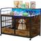Show in main carousel: WARCAT Wooden Furniture Style Dog Crate with Dual Desktops, Rounded Side Armrests & Multi-Color LED Lights, Brown, Large slide 8 of 9
