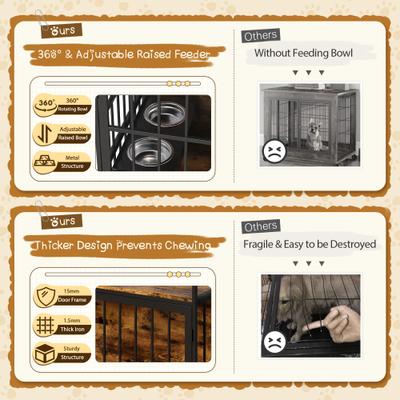 Show full view: WARCAT Wooden Furniture Style Dog Crate with Dual Desktops, Rounded Side Armrests & Multi-Color LED Lights, Brown, Large slide 9 of 9