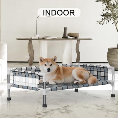 Show full view: Caghash Raised Elevated Outdoor & Indoor Dog Bed with Guardrail, Blue/White/Grey, Medium: 34 x 26 x 10-in slide 6 of 7