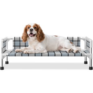 Caghash Raised Elevated Outdoor & Indoor Dog Bed with Guardrail, Blue/White/Grey, Medium: 34 x 26 x 10-in