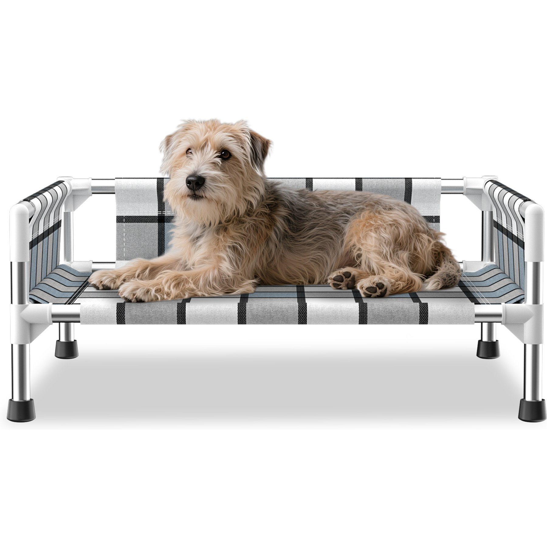 Caghash Raised Elevated Outdoor & Indoor Dog Bed with Guardrail, Blue/White/Grey, Small: 20 x 20 x 10-in