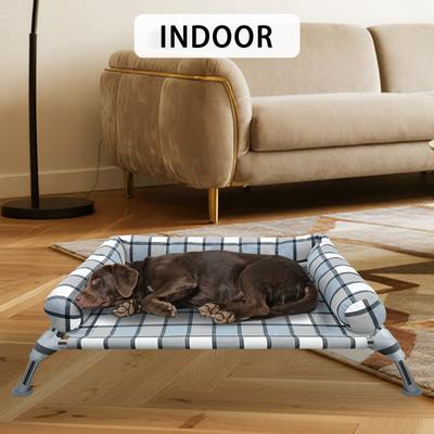 Show full view: Caghash Raised Elevated Anti-Slip Foot Outdoor & Indoor Dog & Cat Bed with Pillows, Blue/White/Grey, Medium slide 8 of 8