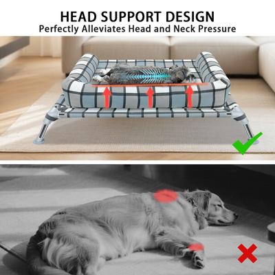Show full view: Caghash Raised Elevated Anti-Slip Foot Outdoor & Indoor Dog & Cat Bed with Pillows, Blue/White/Grey, Medium slide 4 of 8