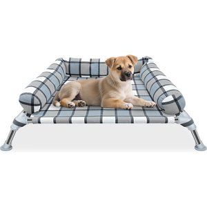 Caghash Raised Elevated Anti-Slip Foot Outdoor & Indoor Dog & Cat Bed with Pillows, Blue/White/Grey, Small