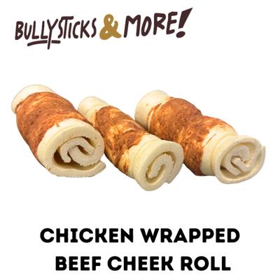 Show full view: Bullysticks And More! 5 to 6-in Thick Chicken Wrapped Beef Cheek Roll Dog Treats, 2 count slide 3 of 8