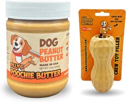 Poochie Butter Peanut Butter Pumpkin Lickable Dog Treat with Toy Filler, 12-oz jar, Small