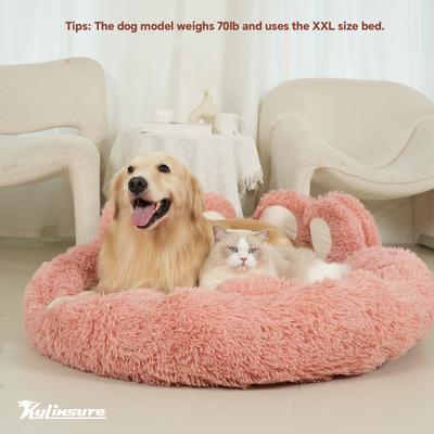 Show full view: Kylinsure Round Plush Calming Donut Dog & Cat Bed, Pink, Medium slide 4 of 11