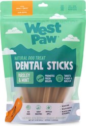 West Paw Natural Parsley & Mint Small Sticks Dental Dog Chew Treats, 14-oz bag, 14 count