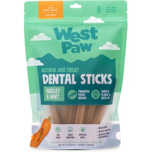 West Paw Natural Parsley & Mint Small Sticks Dental Dog Chew Treats, 14-oz bag, 14 count