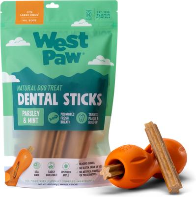 Show full view: West Paw Natural Parsley & Mint Large Sticks Dental Dog Chew Treats, 14-oz bag, 7 count slide 6 of 11
