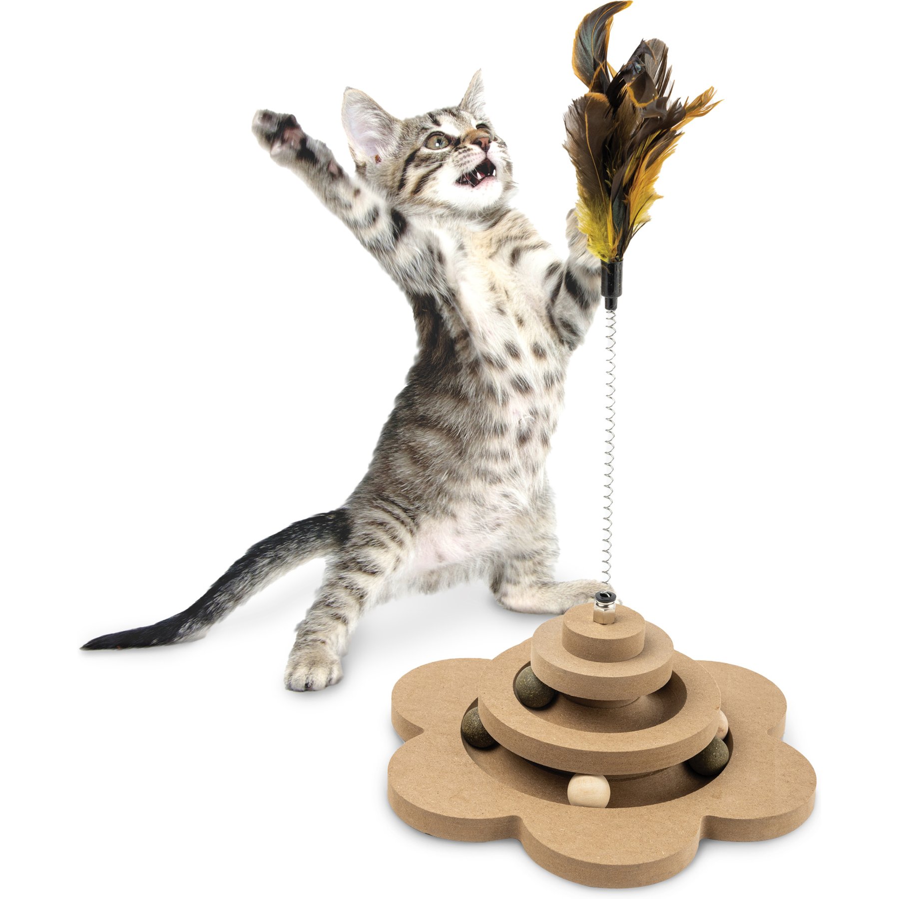 Kensie 4-Level Flower Feather Teaser, Bell & Scented Balls Track Tower Cat Toy