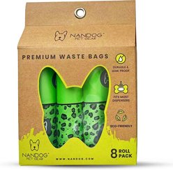 Nandog Eco-Friendly Leak Proof Dog Green Leopard Poop Bags, Unscented, 8 rolls /120 bags