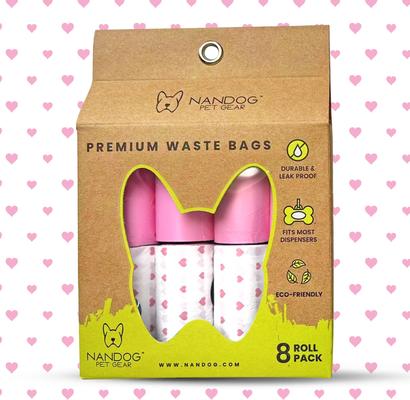 Show full view: Nandog Eco-Friendly Leak & Odor Proof Dog Pink Hearts Poop Bags, Unscented, 8 rolls /120 bags slide 3 of 6