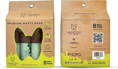 Show full view: Nandog Eco-Friendly Leak Proof Dog Green Leaves Poop Bags, Unscented, 8 rolls /120 bags slide 5 of 6