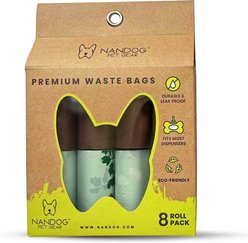 Nandog Eco-Friendly Leak Proof Dog Green Leaves Poop Bags, Unscented, 8 rolls /120 bags