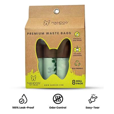 Show full view: Nandog Eco-Friendly Leak Proof Dog Green Leaves Poop Bags, Unscented, 8 rolls /120 bags slide 2 of 6