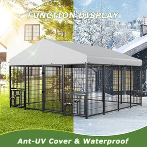LovMor Heavy Duty Outdoor Dog Kennel with Rotating 4 Bowls, Black, 10 x 10 x 6.5 ft