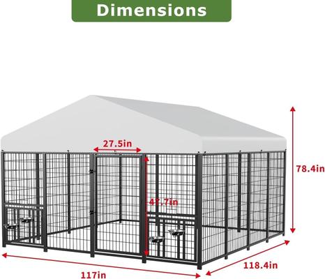 Show full view: LovMor Heavy Duty Outdoor Dog Kennel with Rotating 4 Bowls, Black, 10 x 10 x 6.5 ft slide 5 of 9