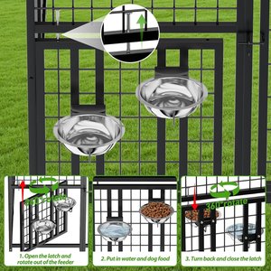 LovMor Heavy Duty Outdoor Dog Kennel with Rotating 4 Bowls, Black, 10 x 10 x 6.5 ft