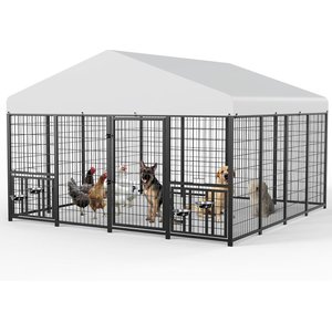 LovMor Heavy Duty Outdoor Dog Kennel with Rotating 4 Bowls, Black, 10 x 10 x 6.5 ft