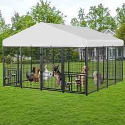 LovMor Heavy Duty Outdoor Dog Kennel with Rotating 4 Bowls, Black, 10 x 10 x 6.5 ft