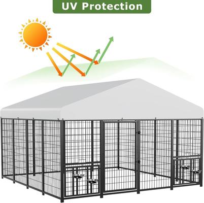 Show full view: LovMor Heavy Duty Outdoor Dog Kennel with Rotating 4 Bowls, Black, 10 x 10 x 6.5 ft slide 3 of 9