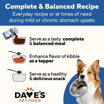 Show full view: Dave's Pet Food Restricted Bland Diet Sensitive Stomach Digestive Care Chicken & Rice Canned Wet Dog Food, 13.2-oz, case of 12 slide 8 of 13