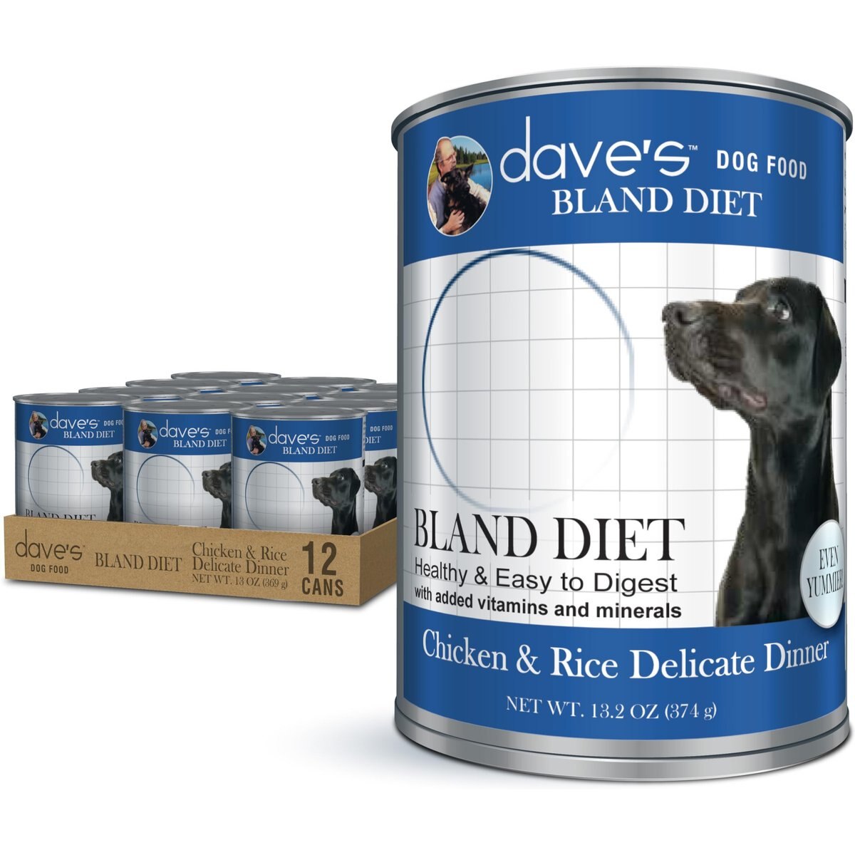 Dave's Pet Food Restricted Bland Diet Sensitive Stomach Digestive Care Chicken & Rice Canned Wet Dog Food, 13.2-oz can, bundleof 24