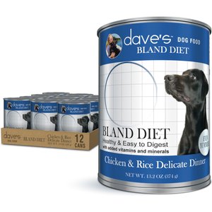 Dave's Pet Food Restricted Bland Diet Sensitive Stomach Digestive Care Chicken & Rice Canned Wet Dog Food, 13.2-oz, case of 12