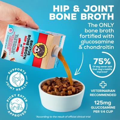 Show full view: Brutus Broth Beef Bone Broth Hip & Joint with Glucosamine Grain-Free Dog Food Topper, 16.9-oz box​ slide 5 of 11