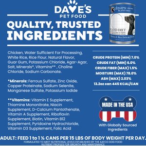 Dave's Pet Food Restricted Bland Diet Sensitive Stomach Digestive Care Chicken & Rice Canned Wet Dog Food, 13.2-oz, case of 12