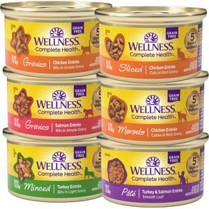 Wellness Complete Health Multiform Sampler Pack Grain-Free Natural Wet Cat Food, 3-oz can, case of 6