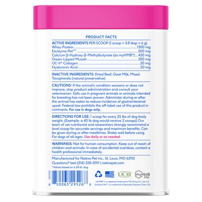 Show full view: Native Pet Advanced Care Beef Flavored Powder Hip & Joint Supplement for Dogs, 6.3-oz slide 3 of 11