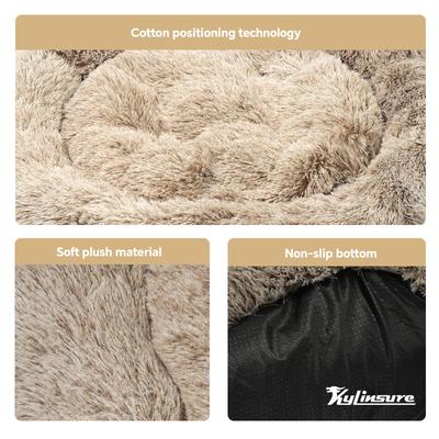 Show full view: Kylinsure Round Plush Calming Donut Dog & Cat Bed, Brown, Small slide 10 of 12