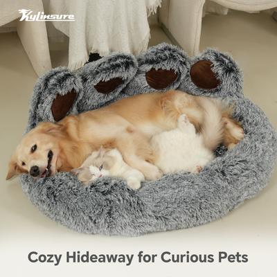 Show full view: Kylinsure Round Plush Calming Donut Dog & Cat Bed, Grey, Large slide 8 of 12