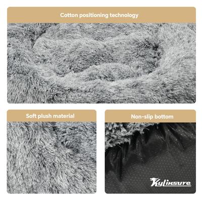 Show full view: Kylinsure Round Plush Calming Donut Dog & Cat Bed, Grey, Large slide 10 of 12