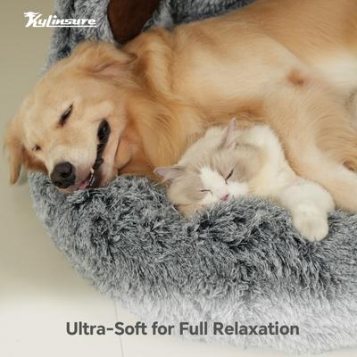 Show full view: Kylinsure Round Plush Calming Donut Dog & Cat Bed, Grey, Large slide 5 of 12