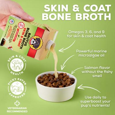 Show full view: Brutus Broth Vegetable Skin & Coat with Salmon Flavor Grain-Free Dog Food Topper, 16.9-oz box slide 5 of 11