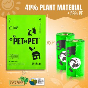 PET N PET Plant Based Dog Poop Bags, Refill Rolls, Unscented, Green, 270 count