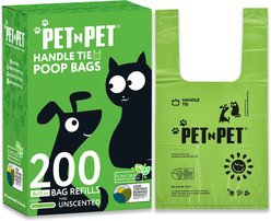 PET N PET Tie Handle Dog Poop Bags, Unscented, 200 count