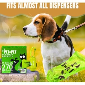 PET N PET Plant Based Dog Poop Bags, Refill Rolls, Unscented, Green, 270 count